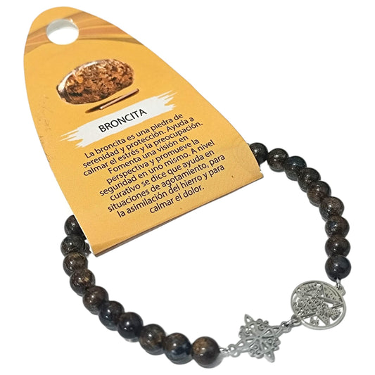 Pulsera Acero Tetragramaton Nudo De Bruja Y Piedra Natural Broncita 6 mm PULSERA ACERO
