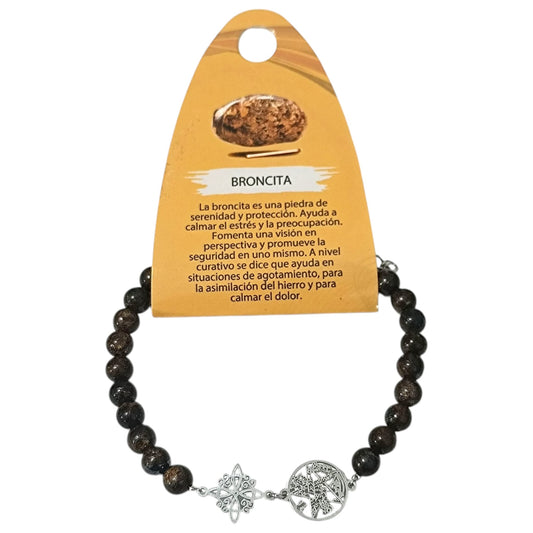 Pulsera Acero Tetragramaton Nudo De Bruja Y Piedra Natural Broncita 6 mm PULSERA ACERO