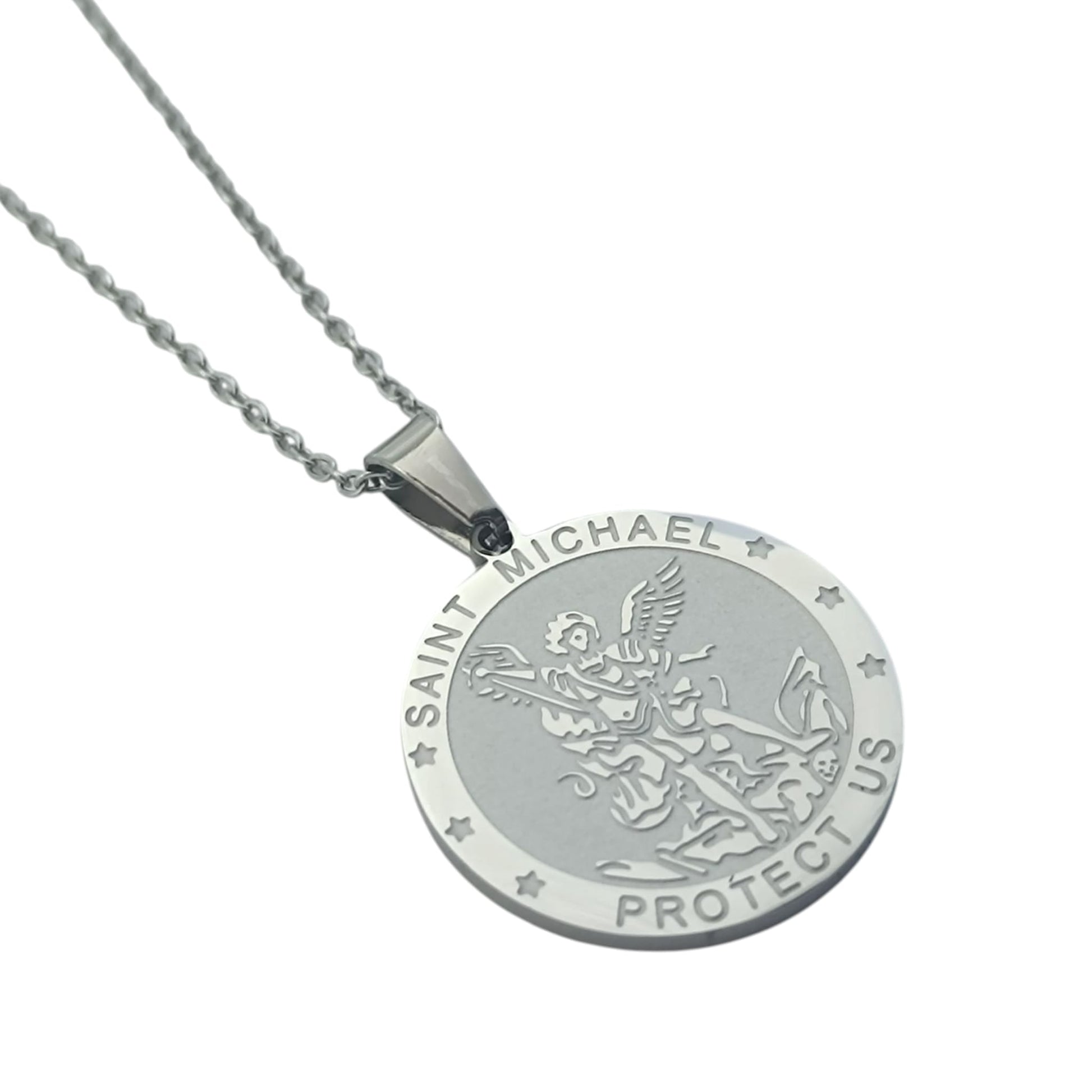 Collar Medalla San Miguel Proteccion Acero Inoxidable Con Cadena 40+5 Cms TODOMINERAL