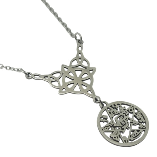 Collar Doble Proteccion Nudo De Bruja Y Tetragramaton Acero Inoxidable Con Cadena 40+5 Cms TODOMINERAL