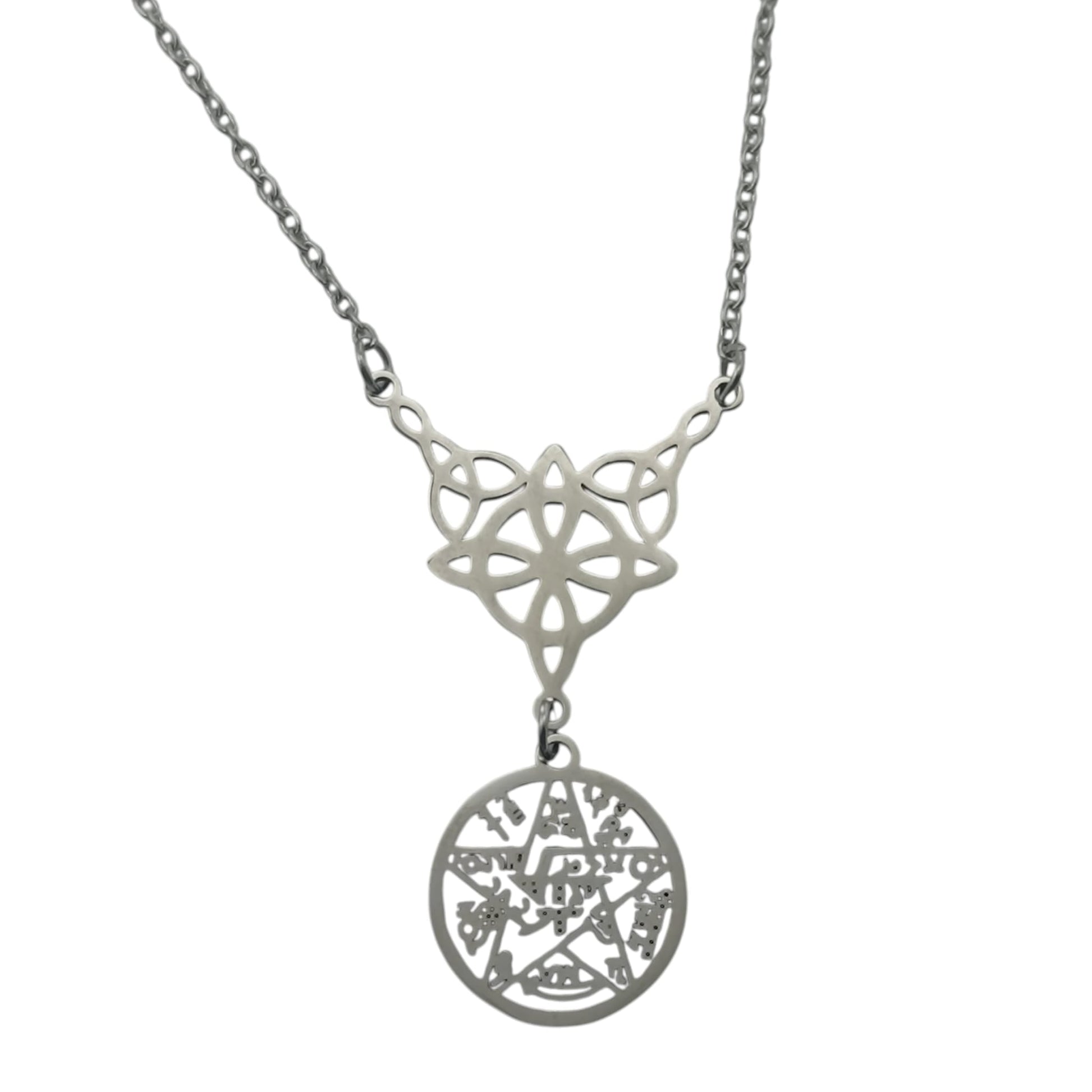 Collar Doble Proteccion Nudo De Bruja Y Tetragramaton Acero Inoxidable Con Cadena 40+5 Cms TODOMINERAL