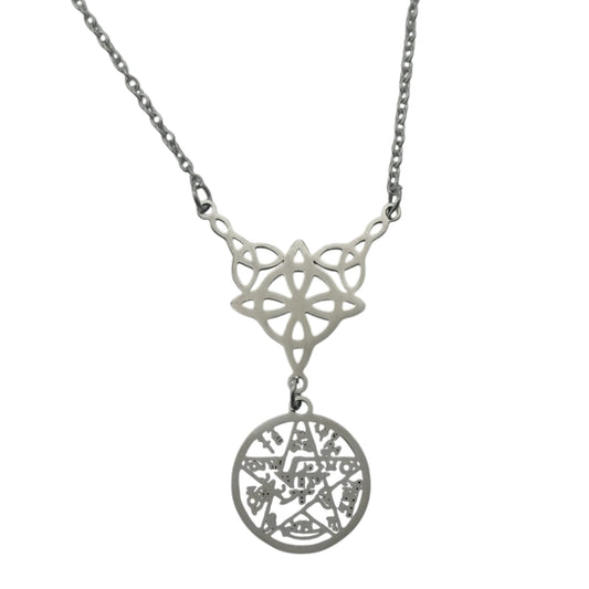 Collar Doble Proteccion Nudo De Bruja Y Tetragramaton Acero Inoxidable Con Cadena 40+5 Cms TODOMINERAL