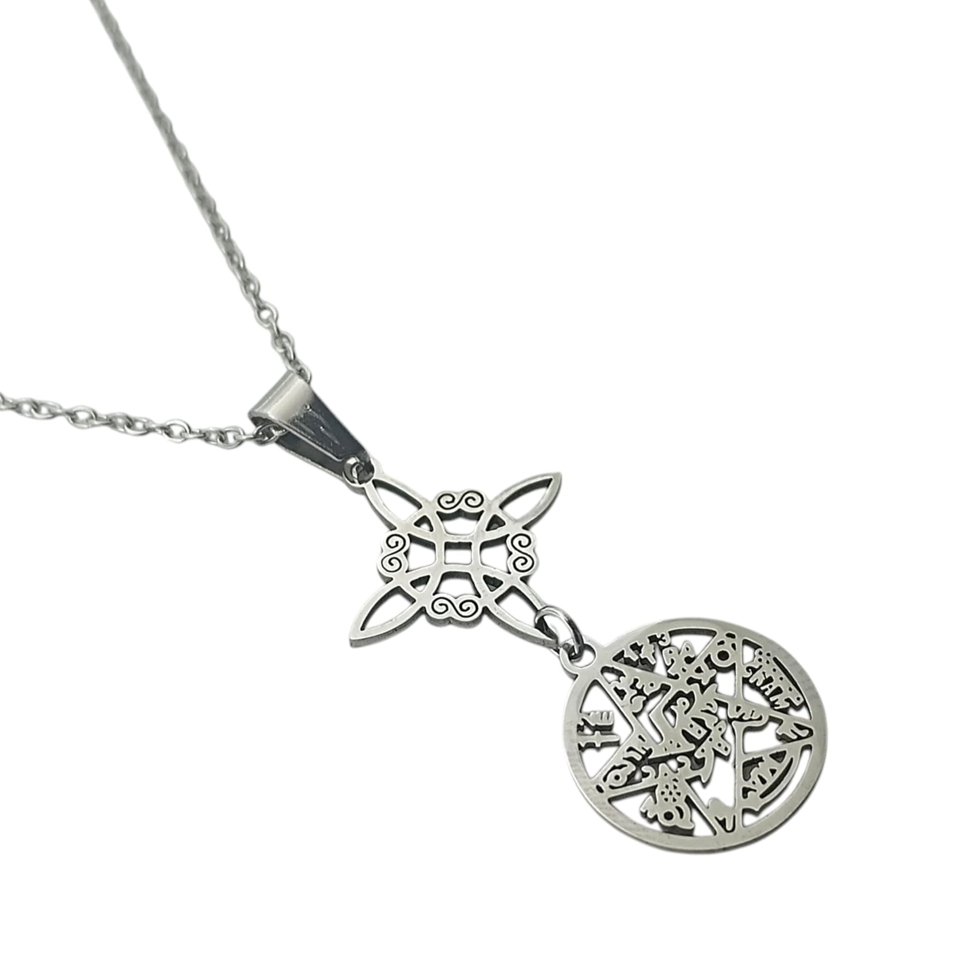 Collar Doble Proteccion Nudo De Bruja Y Tetragramaton Acero Inoxidable Con Cadena 40+5 Cms TODOMINERAL