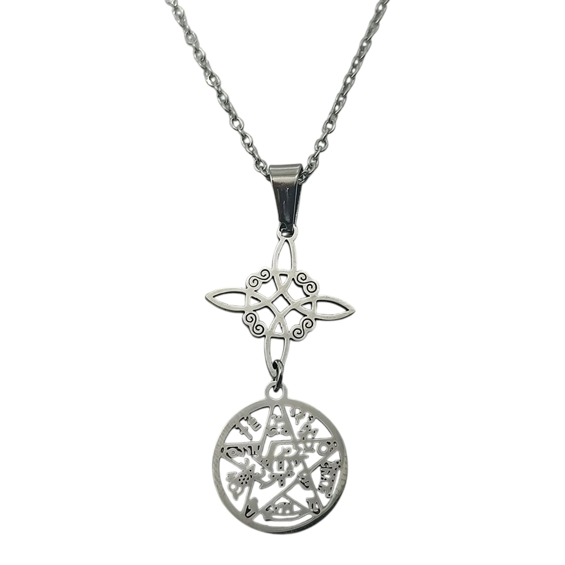 Collar Doble Proteccion Nudo De Bruja Y Tetragramaton Acero Inoxidable Con Cadena 40+5 Cms TODOMINERAL