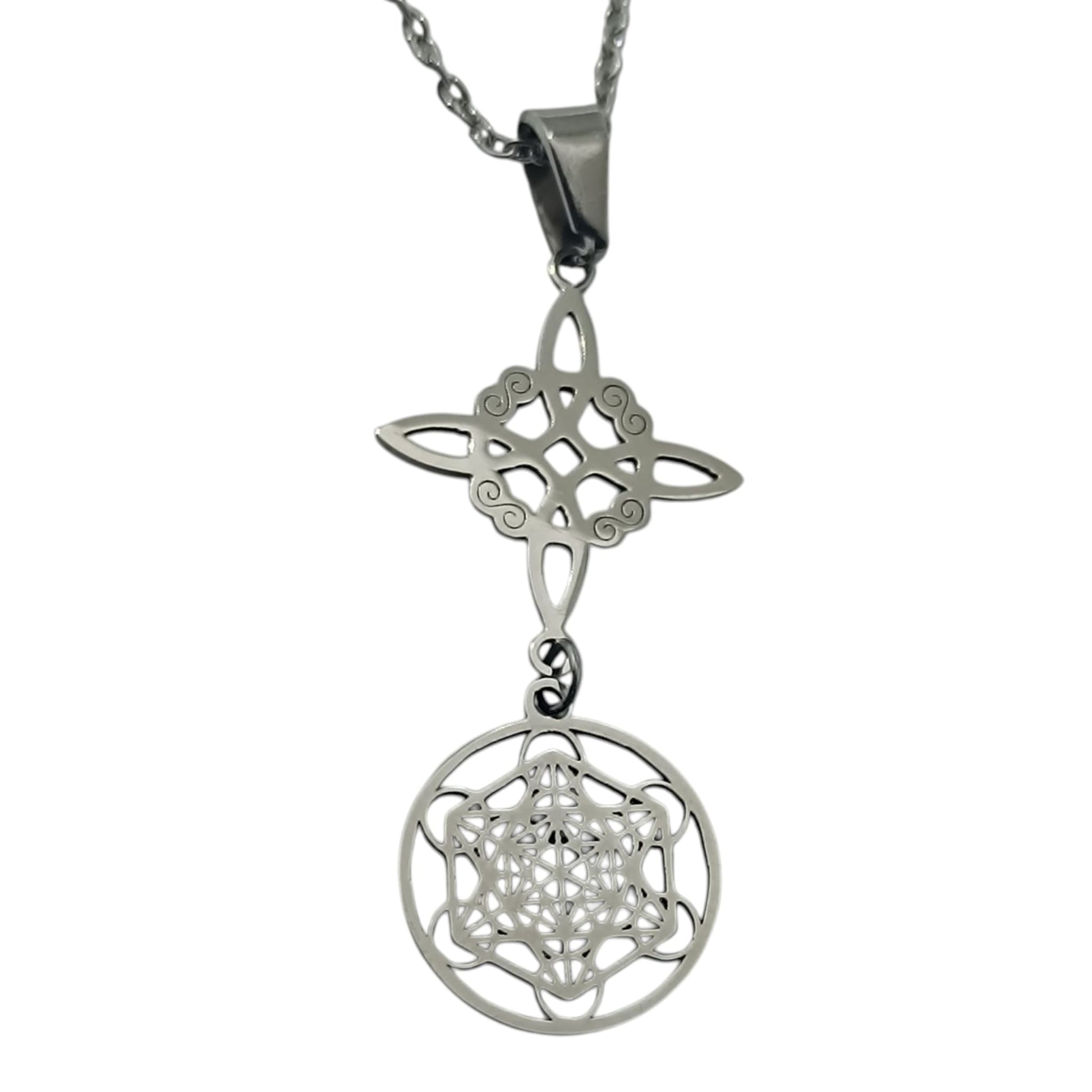 Collar Doble  Nudo De Bruja Y Cubo Metatron Acero Inoxidable elige tamaño cadena TODOMINERAL