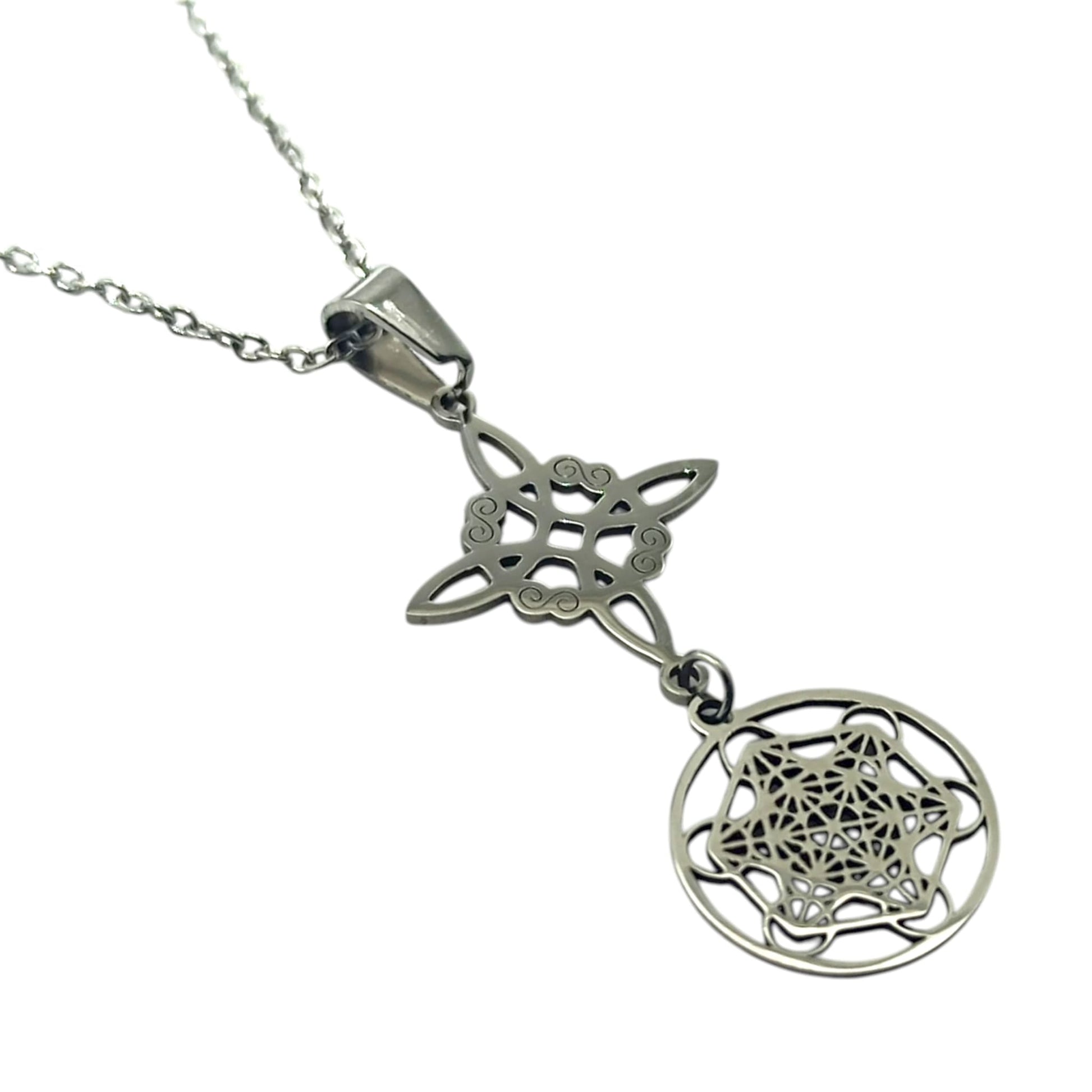 Collar Doble  Nudo De Bruja Y Cubo Metatron Acero Inoxidable elige tamaño cadena TODOMINERAL