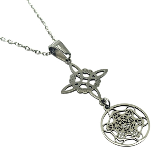 Collar Doble  Nudo De Bruja Y Cubo Metatron Acero Inoxidable elige tamaño cadena TODOMINERAL