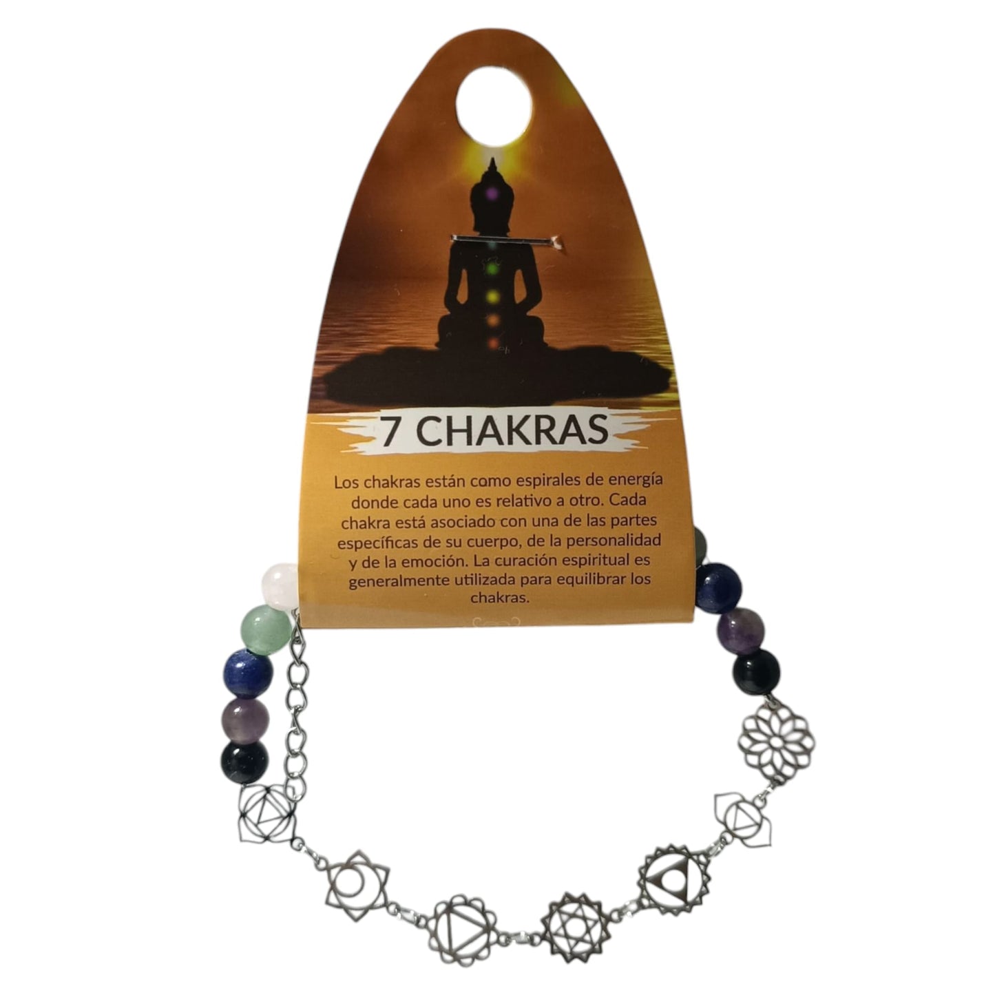 Pulsera Acero Equilibrio Chakras Mineral 6 mm Y Simbolos Chakras PULSERA ACERO