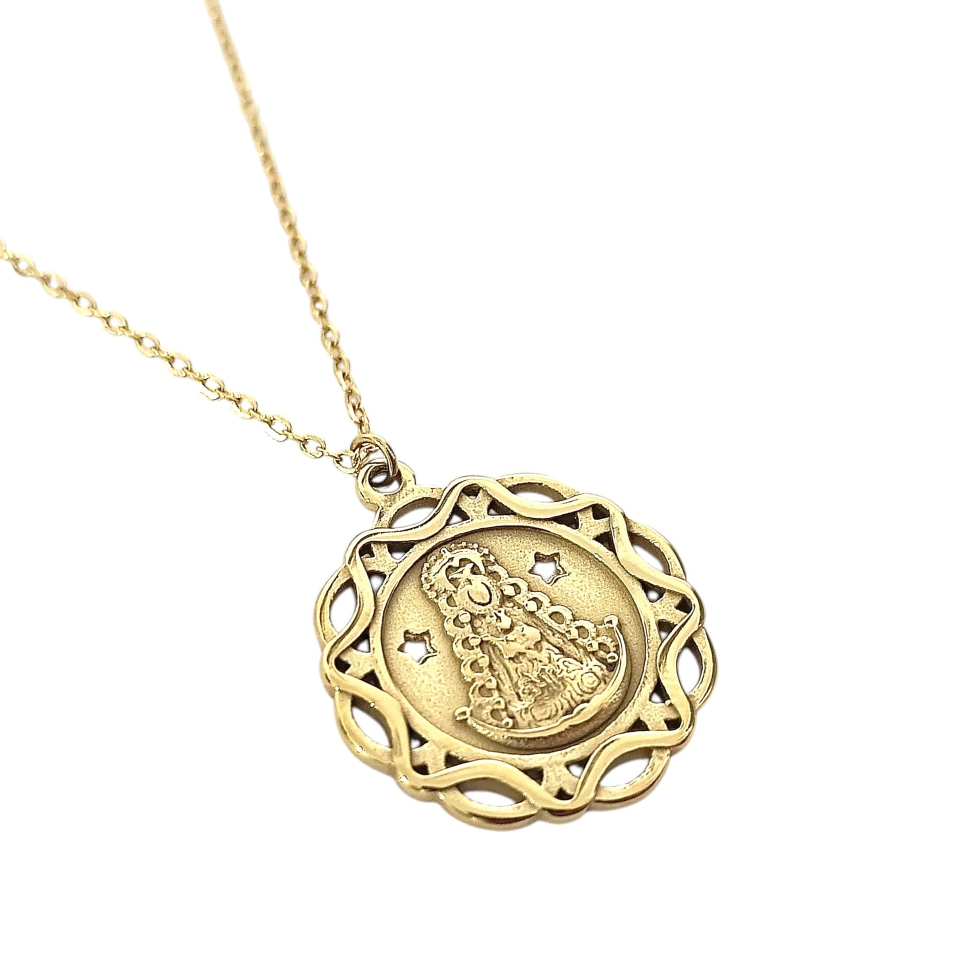 Collar Acero Inoxidable Virgen Del Rocio 25mm Cadena 45 Cms  ELIGE MODELO TODOMINERAL