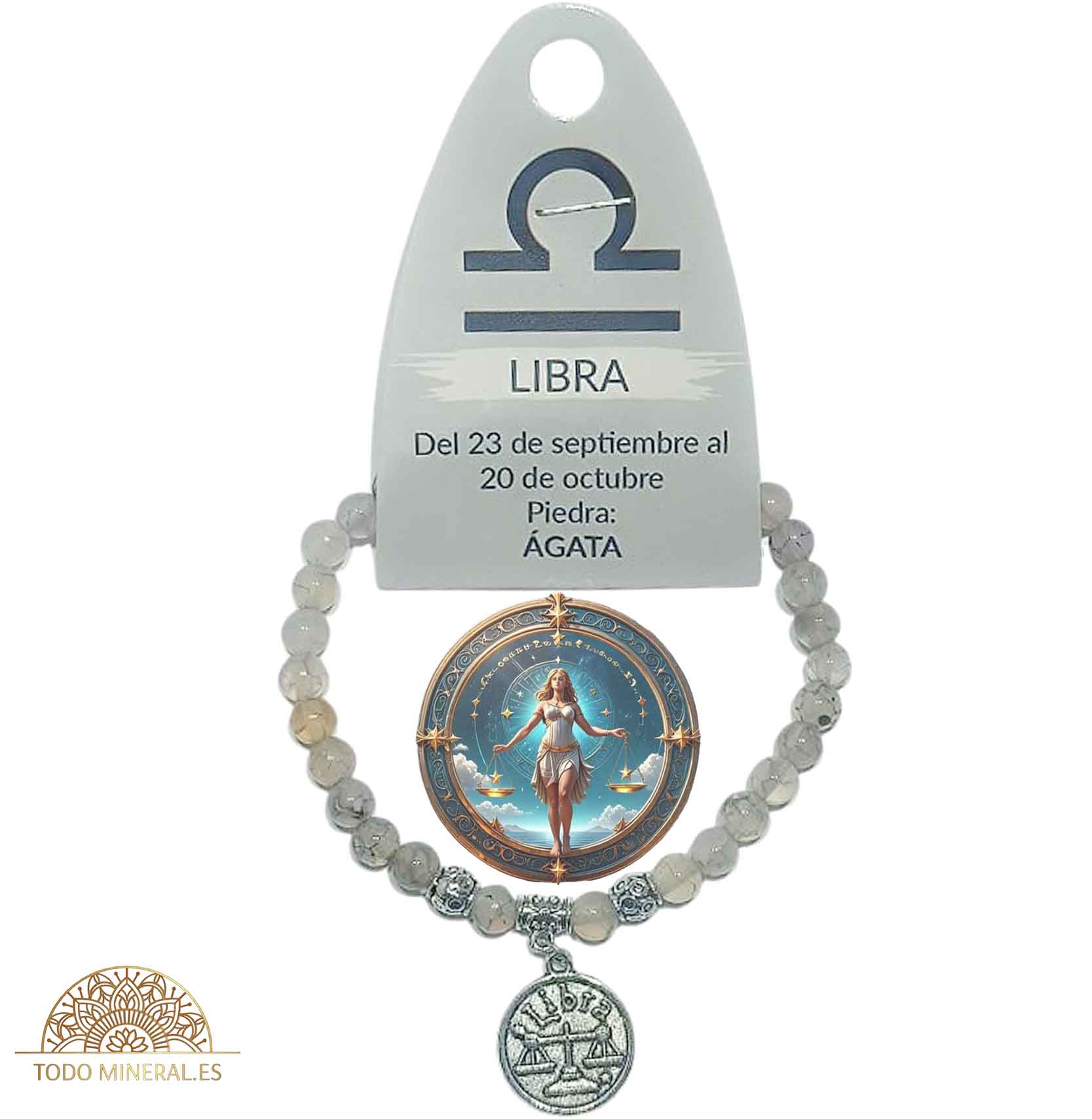 Pulsera Horóscopo Libra Piedra Ágata Araña 6 mm - TODOMINERAL
