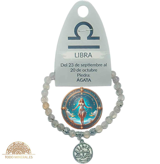 Pulsera Horóscopo Libra Piedra Ágata Araña 6 mm - TODOMINERAL