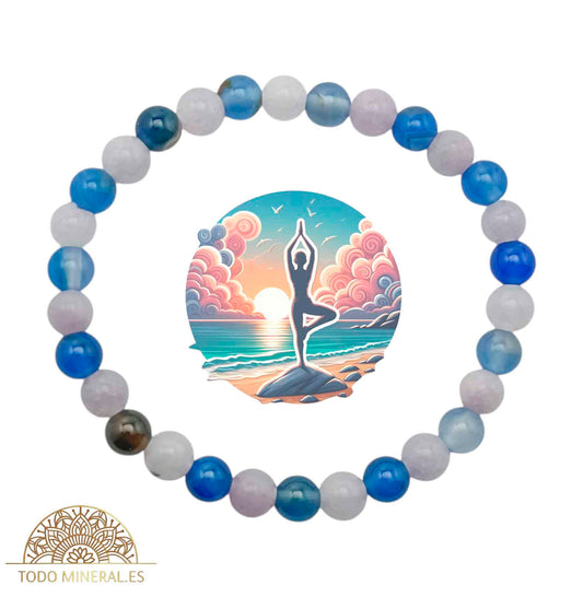 Pulsera Combinada Piedra Ágata Azul y Aguamarina Para Cielo Despejado Flujo Creativo Piedra De 6 mm - TODOMINERAL