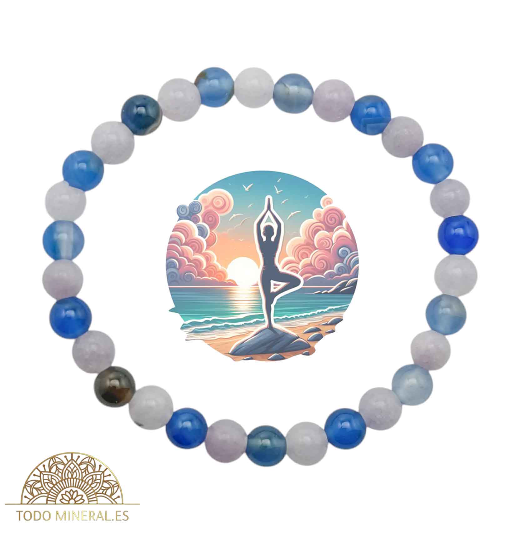 Pulsera Combinada Piedra Ágata Azul y Aguamarina Para Cielo Despejado Flujo Creativo Piedra De 6 mm - TODOMINERAL