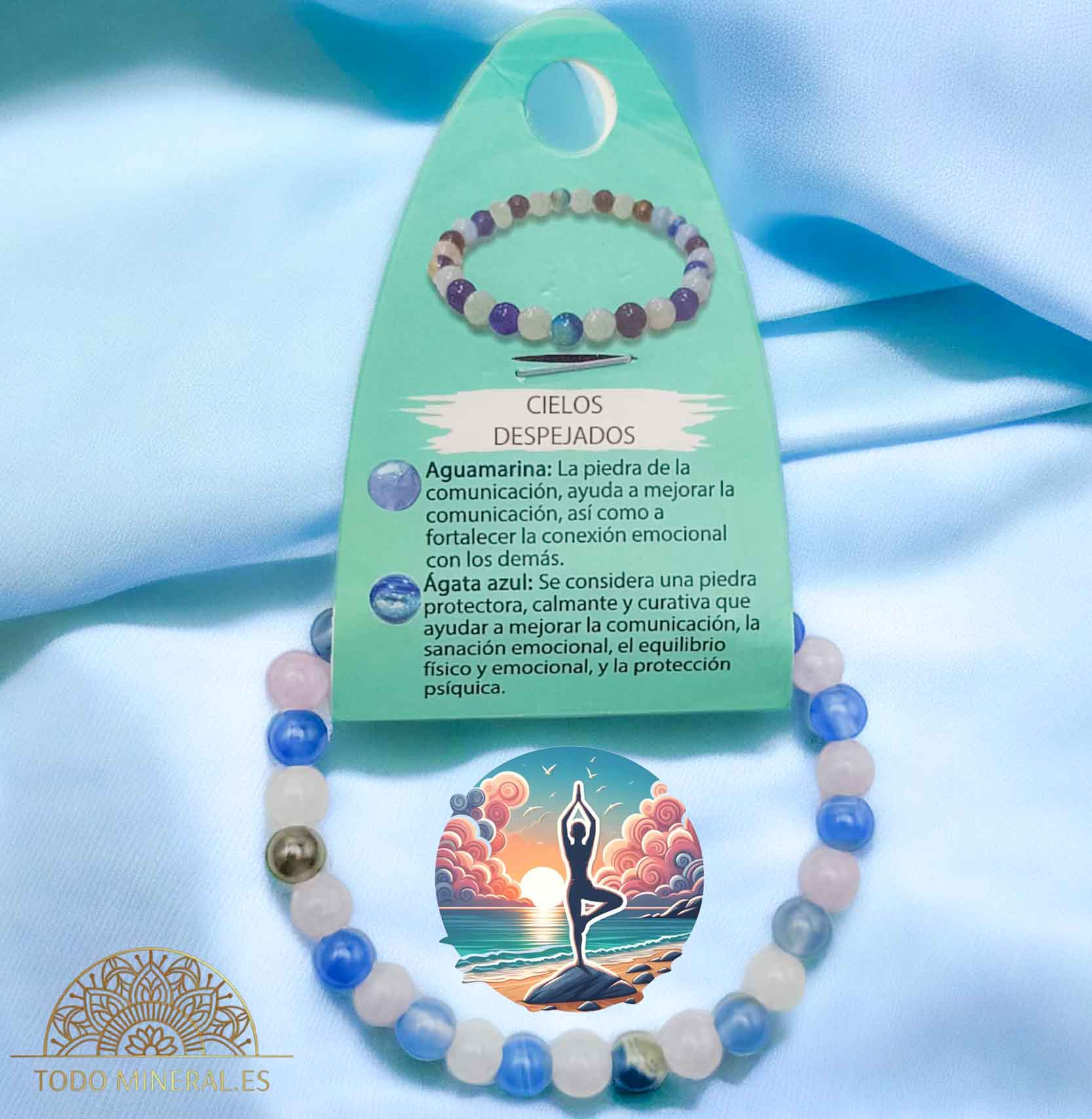 Pulsera Combinada Piedra Ágata Azul y Aguamarina Para Cielo Despejado Flujo Creativo Piedra De 6 mm - TODOMINERAL
