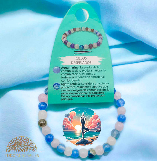 Pulsera Combinada Piedra Ágata Azul y Aguamarina Para Cielo Despejado Flujo Creativo Piedra De 6 mm - TODOMINERAL