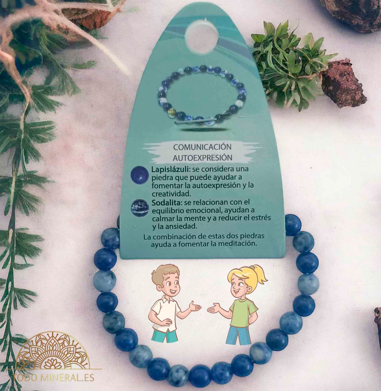 Pulsera Combinada Piedra Sodalita y Lapislázuli Para Comunicación Autoexpresión Piedra De 6 mm - TODOMINERAL