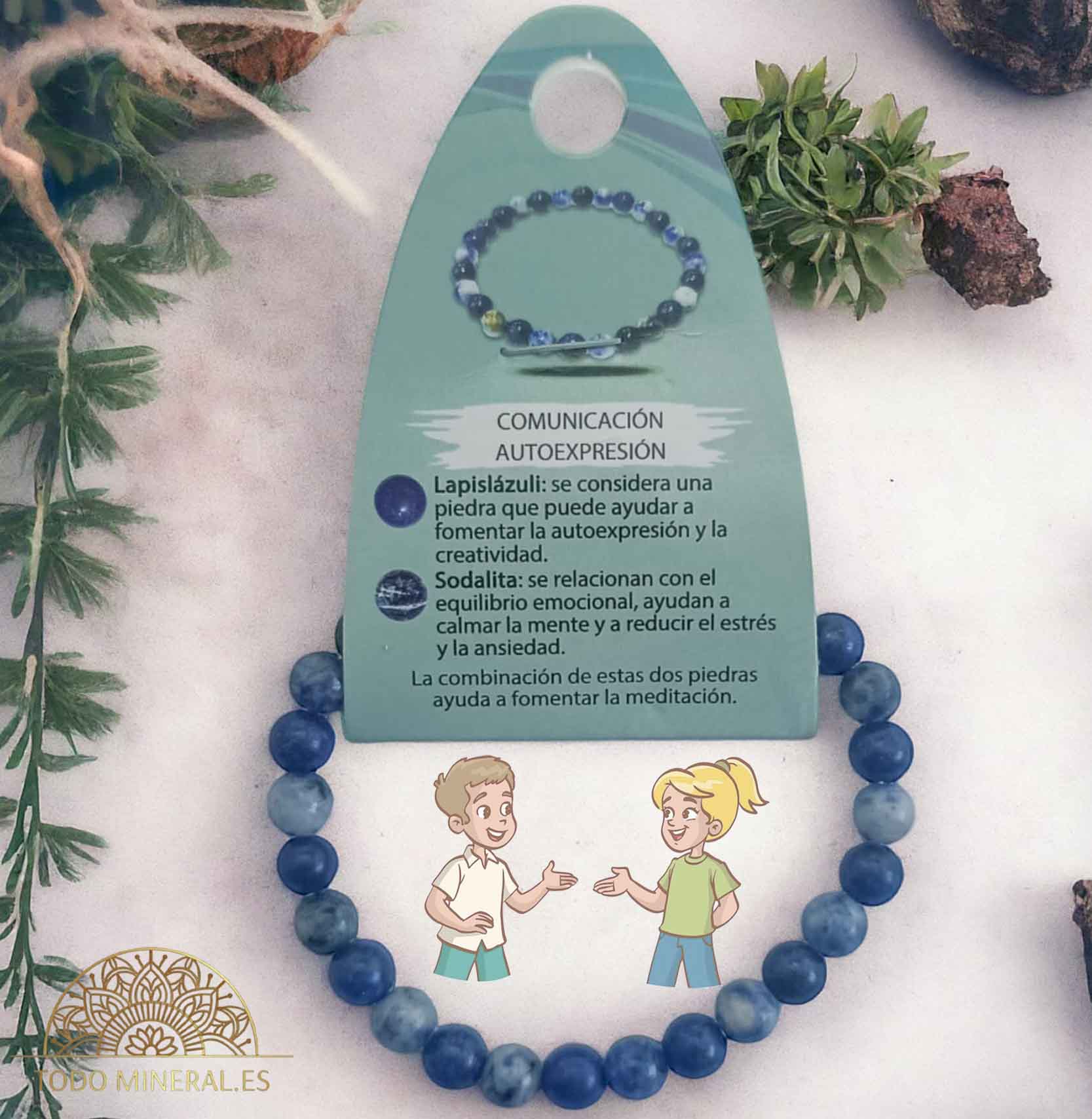 Pulsera Combinada Piedra Sodalita y Lapislázuli Para Comunicación Autoexpresión Piedra De 6 mm - TODOMINERAL