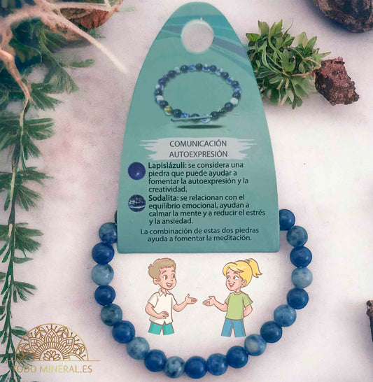 Pulsera Combinada Piedra Sodalita y Lapislázuli Para Comunicación Autoexpresión Piedra De 6 mm - TODOMINERAL
