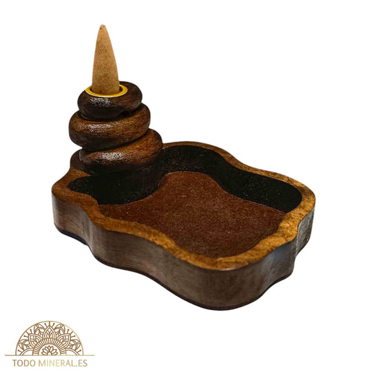 Porta Incienso Artesanal Tallado En Madera 13 Cms Aprox Cascada Para Inciensos Cono Reflujo (Conos Incluido) PORTA INCIENSOS
