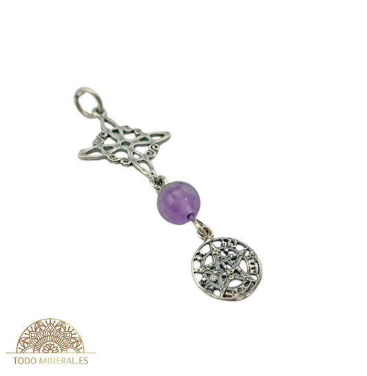 Colgante Plata 925 Doble Proteccion Piedra Amatista Natural 45 mm Largo Aproximadamente TODOMINERAL