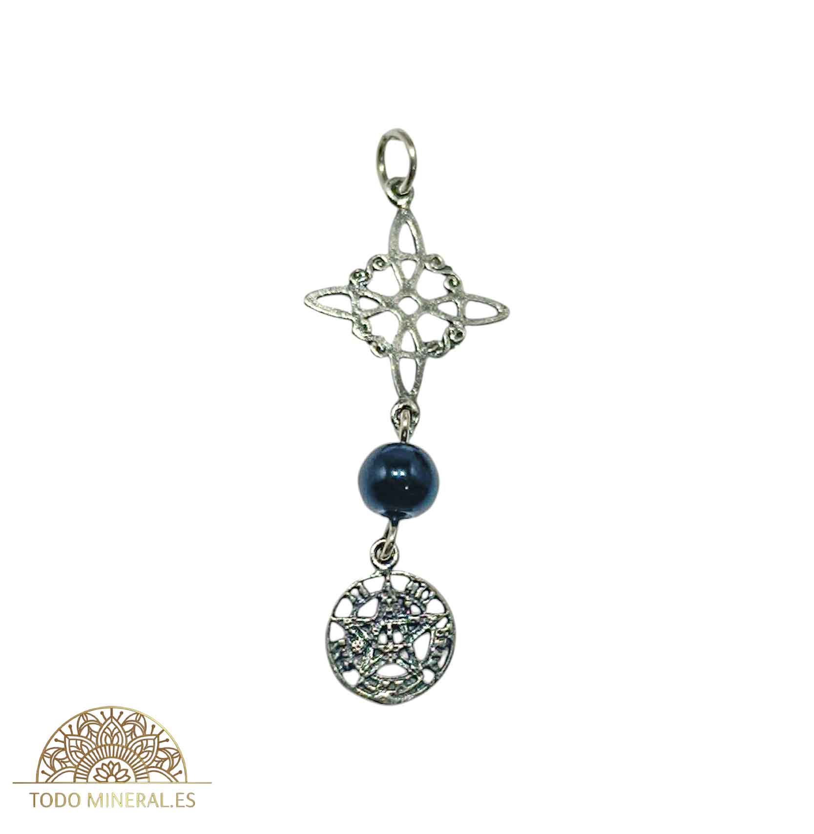 Colgante Plata 925 TripleNudo De Bruja Tetragramaton Proteccion Piedra Onix Natural 45 mm Largo Aproximadamente TODOMINERAL
