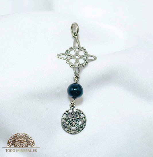 Colgante Plata 925 TripleNudo De Bruja Tetragramaton Proteccion Piedra Onix Natural 45 mm Largo Aproximadamente TODOMINERAL