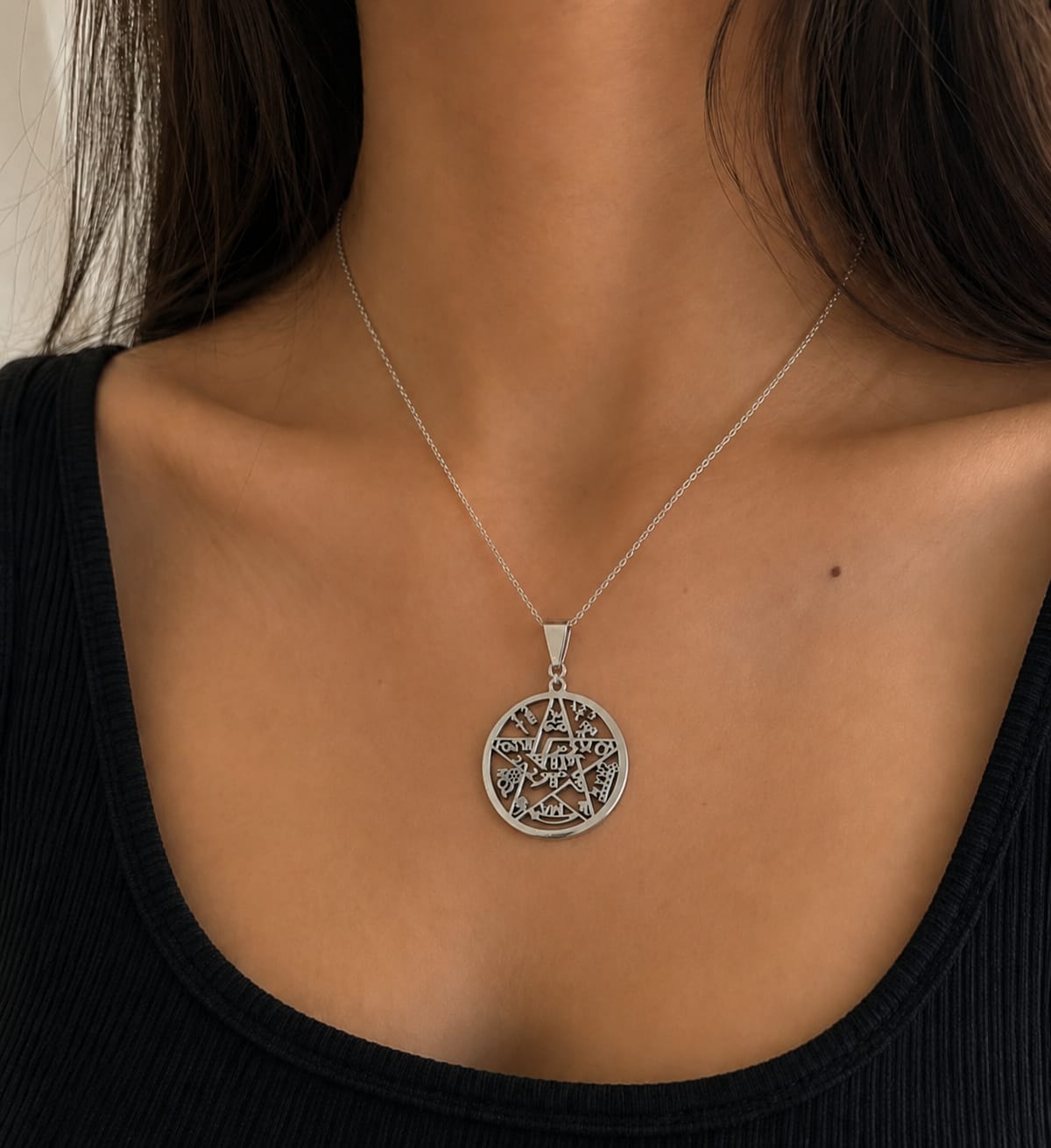 Collar Tetragramaton En Acero Inoxidable Con Cadena 40 Cms TODOMINERAL