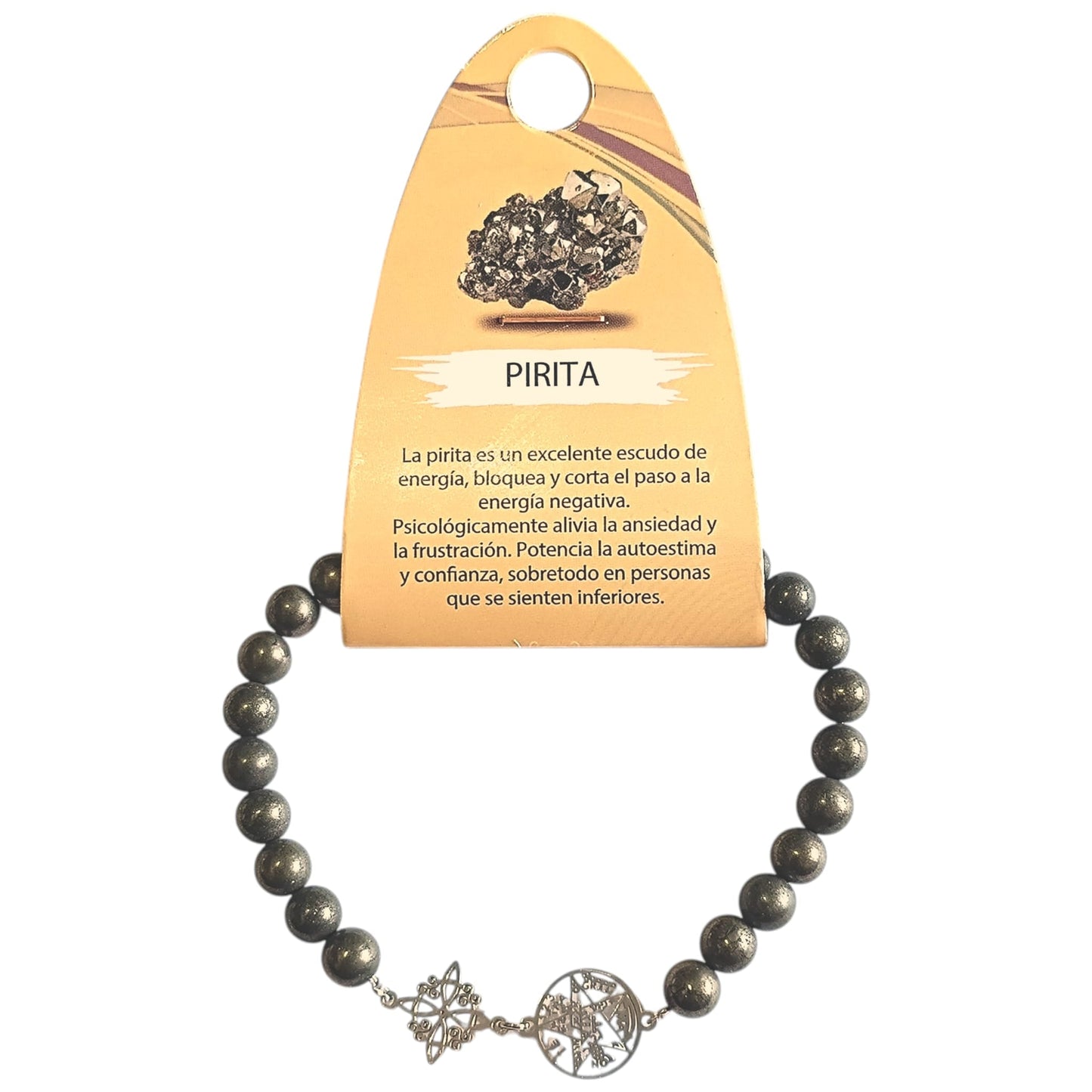 Pulsera Piedra Natural Pirita 6 mm Doble Proteccion Acero PULSERAS MINERALES