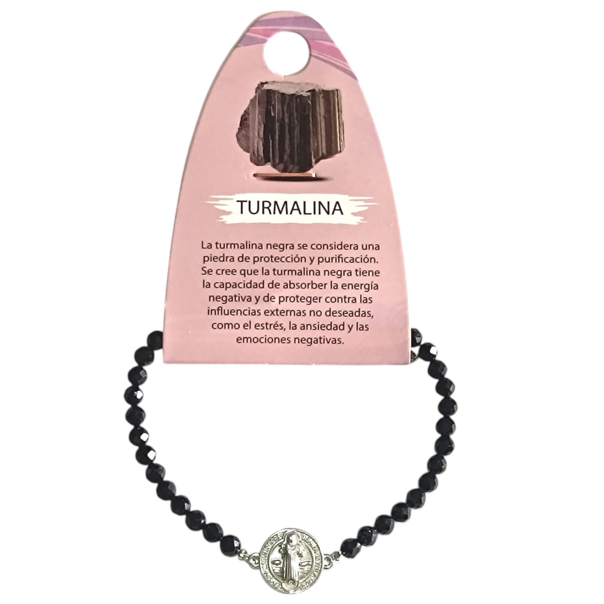 Pulsera de Piedra Natural Facetada Turmalina y Entrepieza San Benito Proteccion PULSERA ACERO