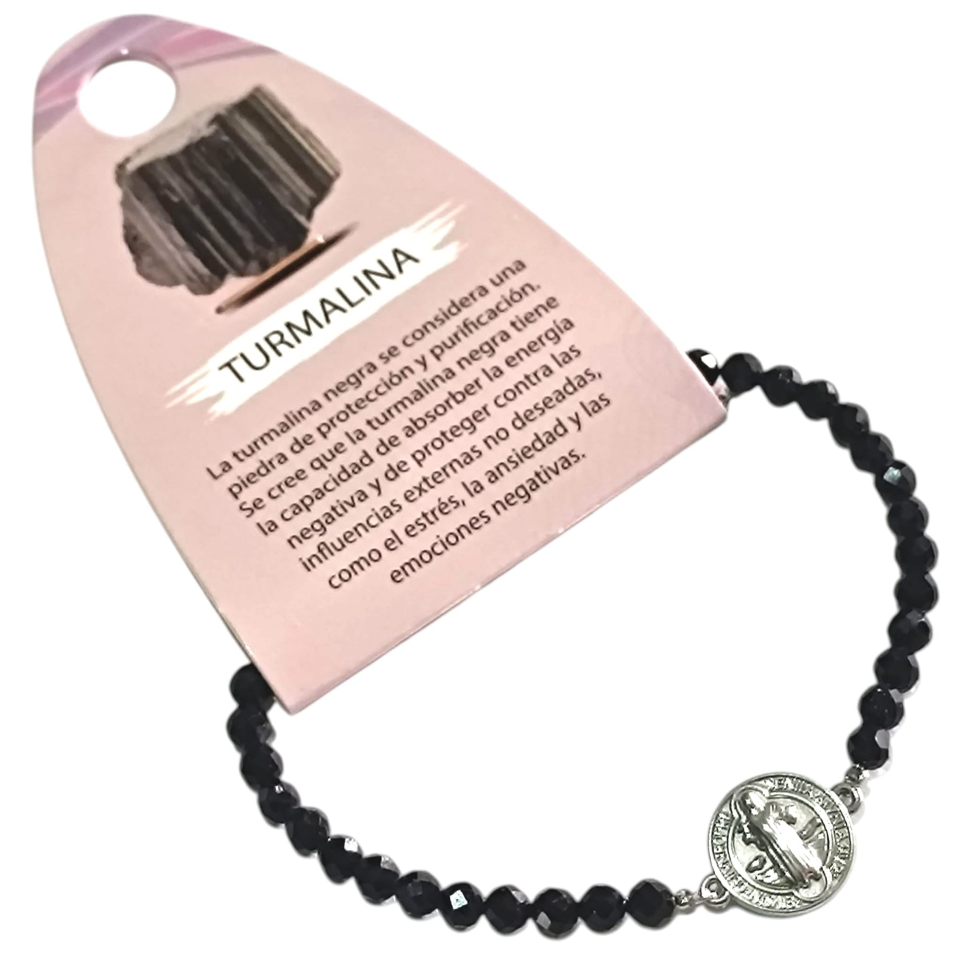 Pulsera de Piedra Natural Facetada Turmalina y Entrepieza San Benito Proteccion PULSERA ACERO