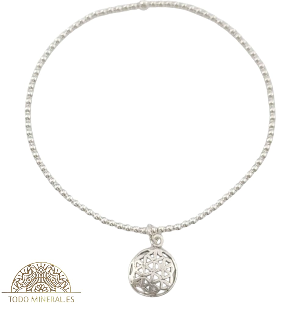 Pulsera Elástica Bolas 2 mm Plata 925 Dije Flor De La Vida 500303149 TODOMINERAL