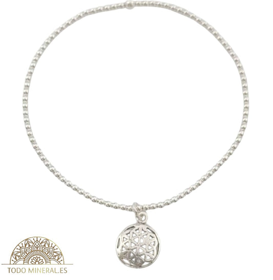 Pulsera Elástica Bolas 2 mm Plata 925 Dije Flor De La Vida 500303149 TODOMINERAL