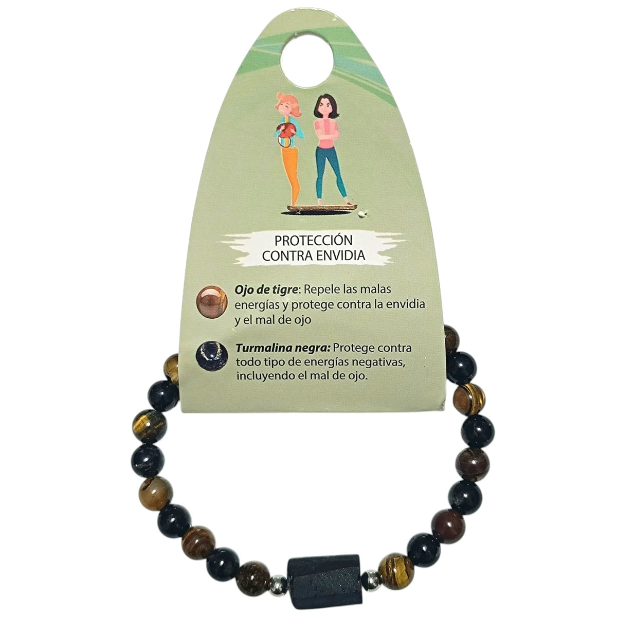 Pulsera Turmalina Y Ojo De Tigre 6 mm Fabricada en Hilo De Acero Entrepieza Turmalina Bruto PULSERA ACERO