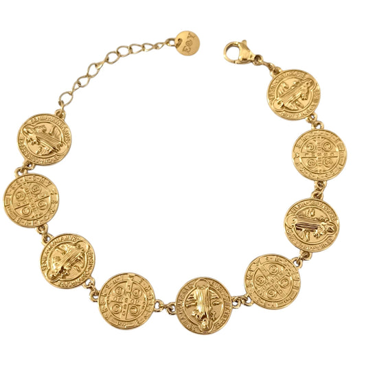 Pulsera Acero Proteccion Medalla San Benito Doble Cara 18 Cms Aprox PULSERA ACERO