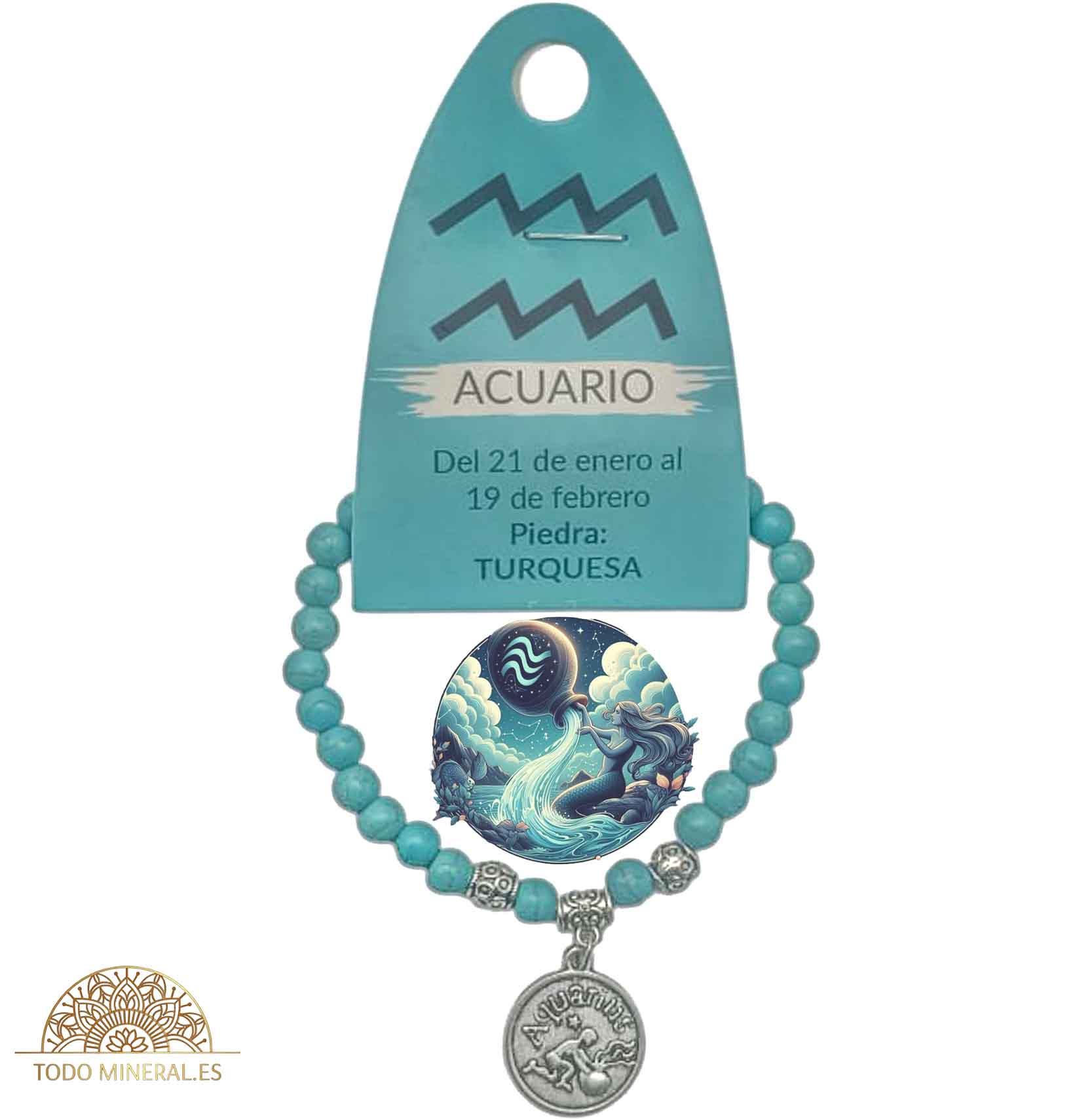 Pulsera Horóscopo Acuario Piedra Turquesina 6 mm - TODOMINERAL