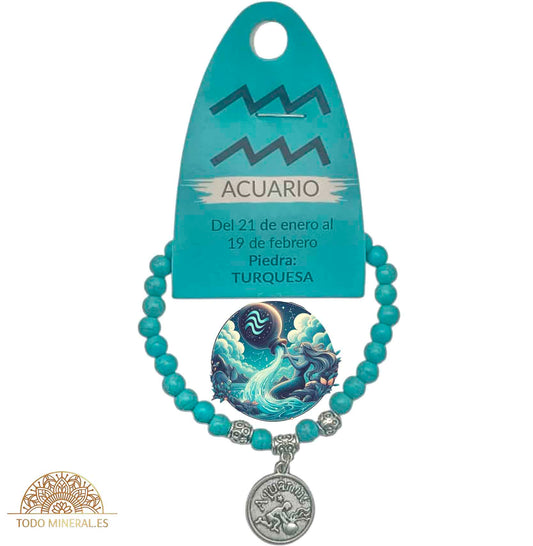 Pulsera Horóscopo Acuario Piedra Turquesina 6 mm - TODOMINERAL