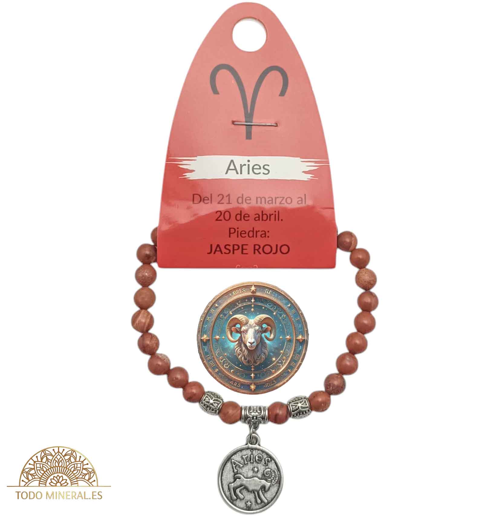 Pulsera Horóscopo Aries Piedra Jaspe Rojo 6 mm - TODOMINERAL