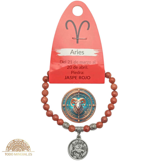 Pulsera Horóscopo Aries Piedra Jaspe Rojo 6 mm - TODOMINERAL