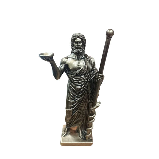 Figura En Resina Asclepio Dios De La Medicina 22 Cms Aprox Color Dorado