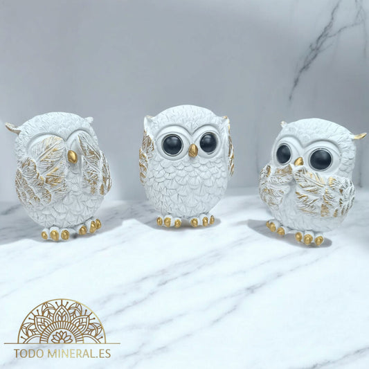 Juego Figura En Resina Buhos Ver Oir Callar 9 Cms Apox Color Blanco 600103406 TODOMINERAL