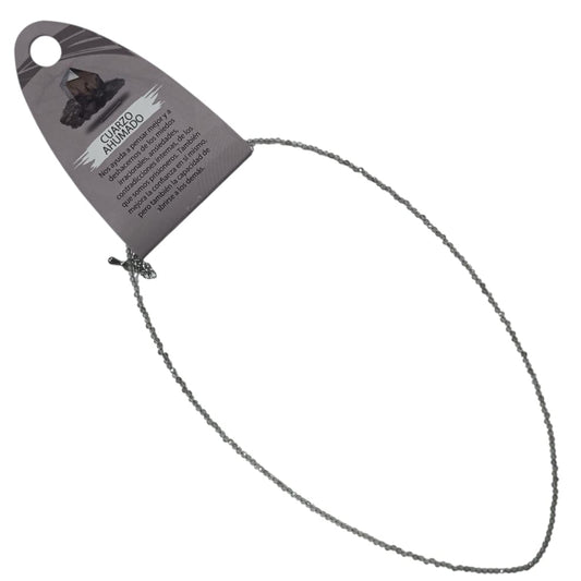 Collar Cuarzo Ahumado 2 mm 40 Cms+ 5 Cadena Extensión Con Cierre En Acero