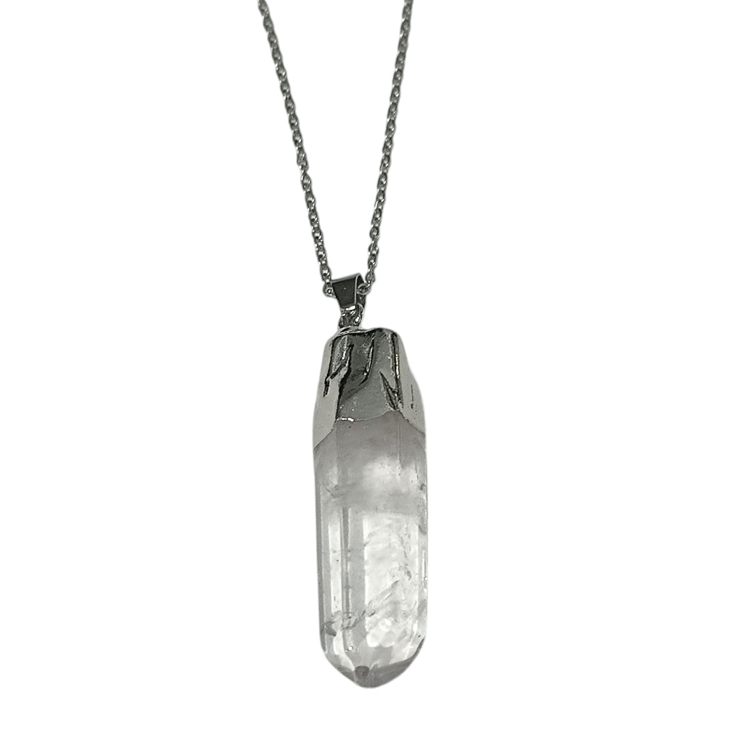 Colgante Mineral Cuarzo Blanco 3 a 4 Cms Maestro Sanador En Bruto engarzado Con Baño Metal Cadena Acero ELIGE TAMAÑO CADENA - TODOMINERAL
