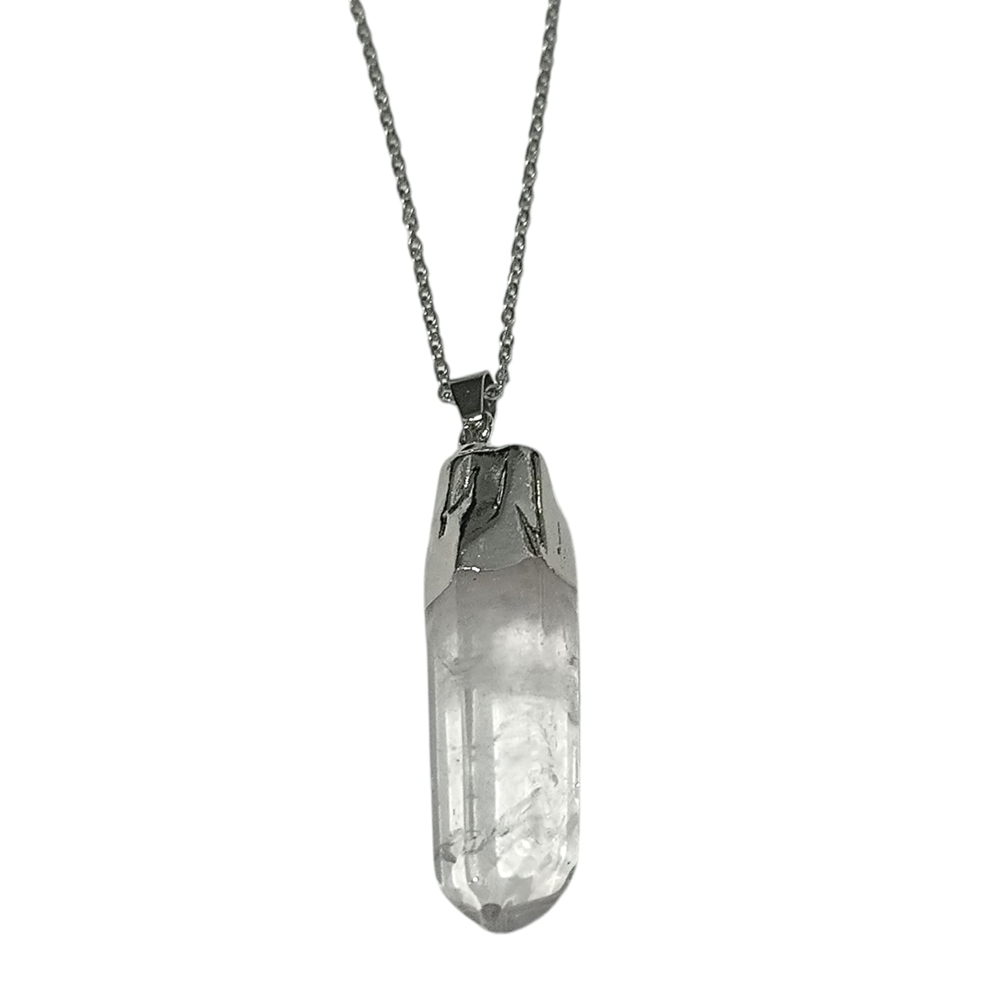 Colgante Mineral Cuarzo Blanco 3 a 4 Cms Maestro Sanador En Bruto engarzado Con Baño Metal Cadena Acero ELIGE TAMAÑO CADENA - TODOMINERAL