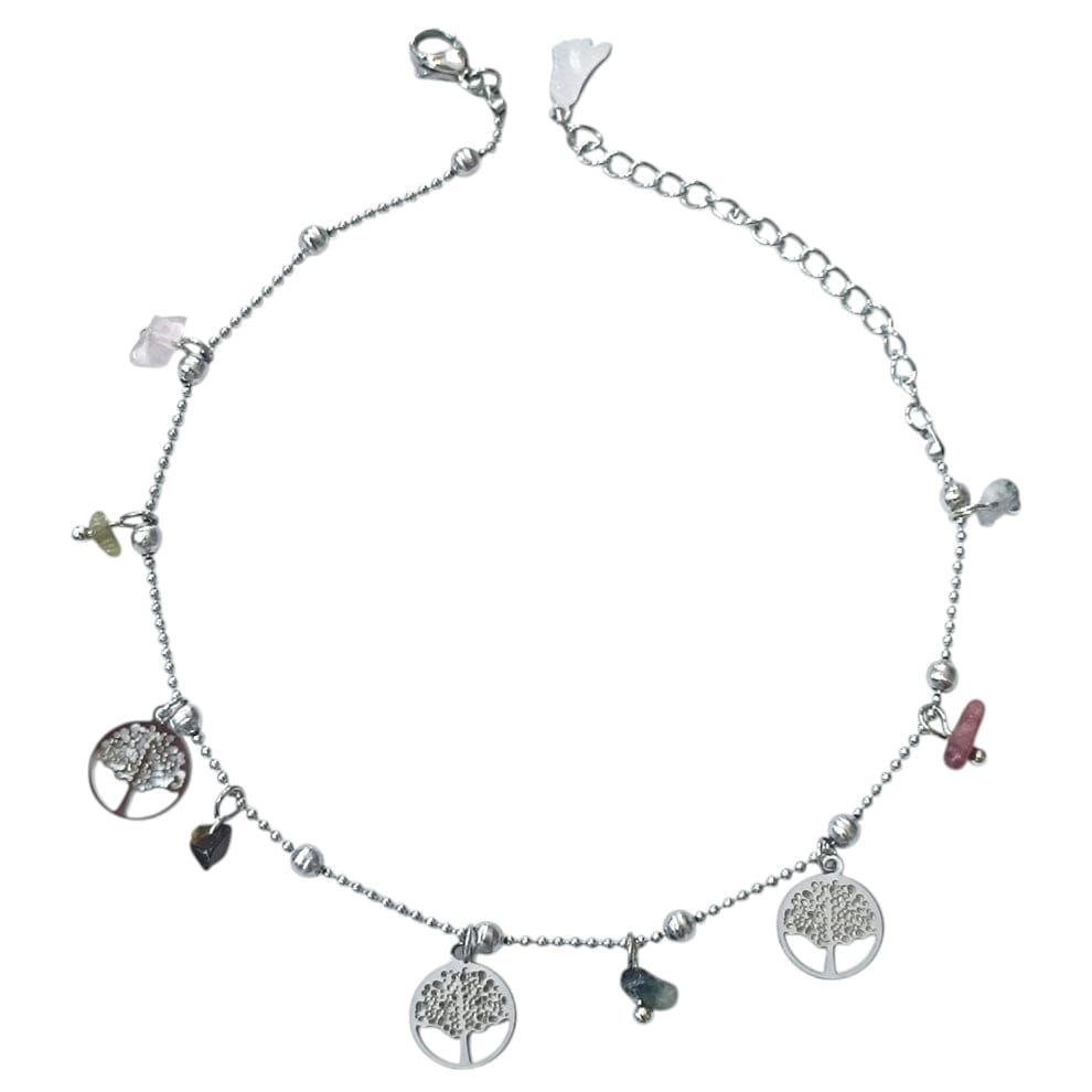 Tobillera Acero Con Dije Y Piedras 61055 - 56 TOBILLERAS ACERO