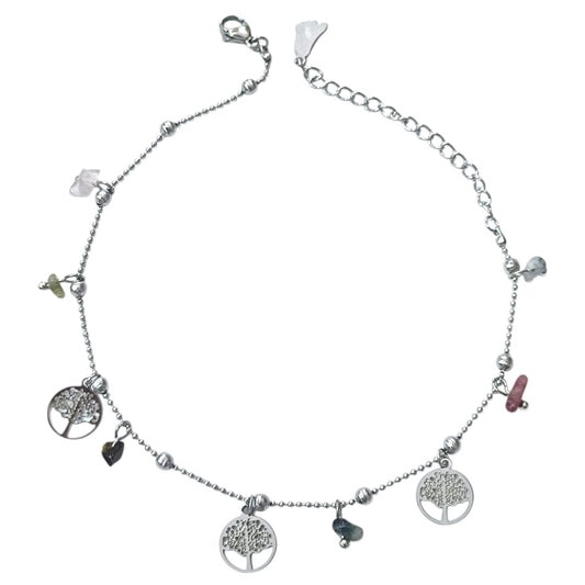 Tobillera Acero Con Dije Y Piedras 61055 - 56 TOBILLERAS ACERO
