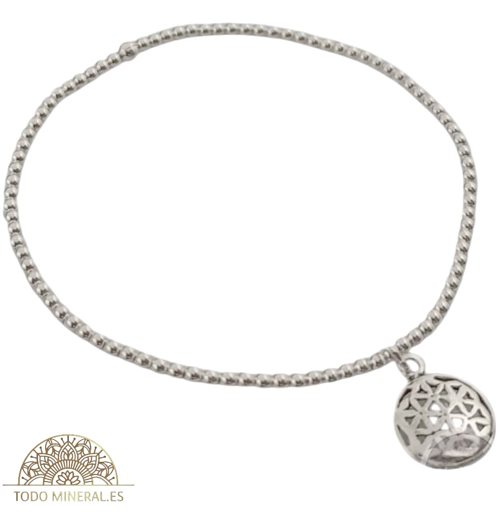 Pulsera Elástica Bolas 2 mm Plata 925 Dije Flor De La Vida 500303149 TODOMINERAL