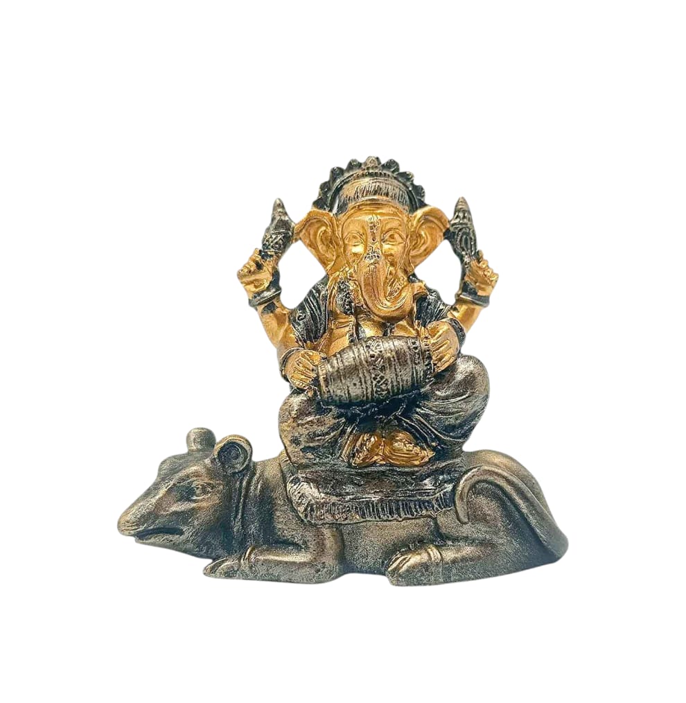 Figura En Resina Ganesha Con Raton 8 Cms Aprox