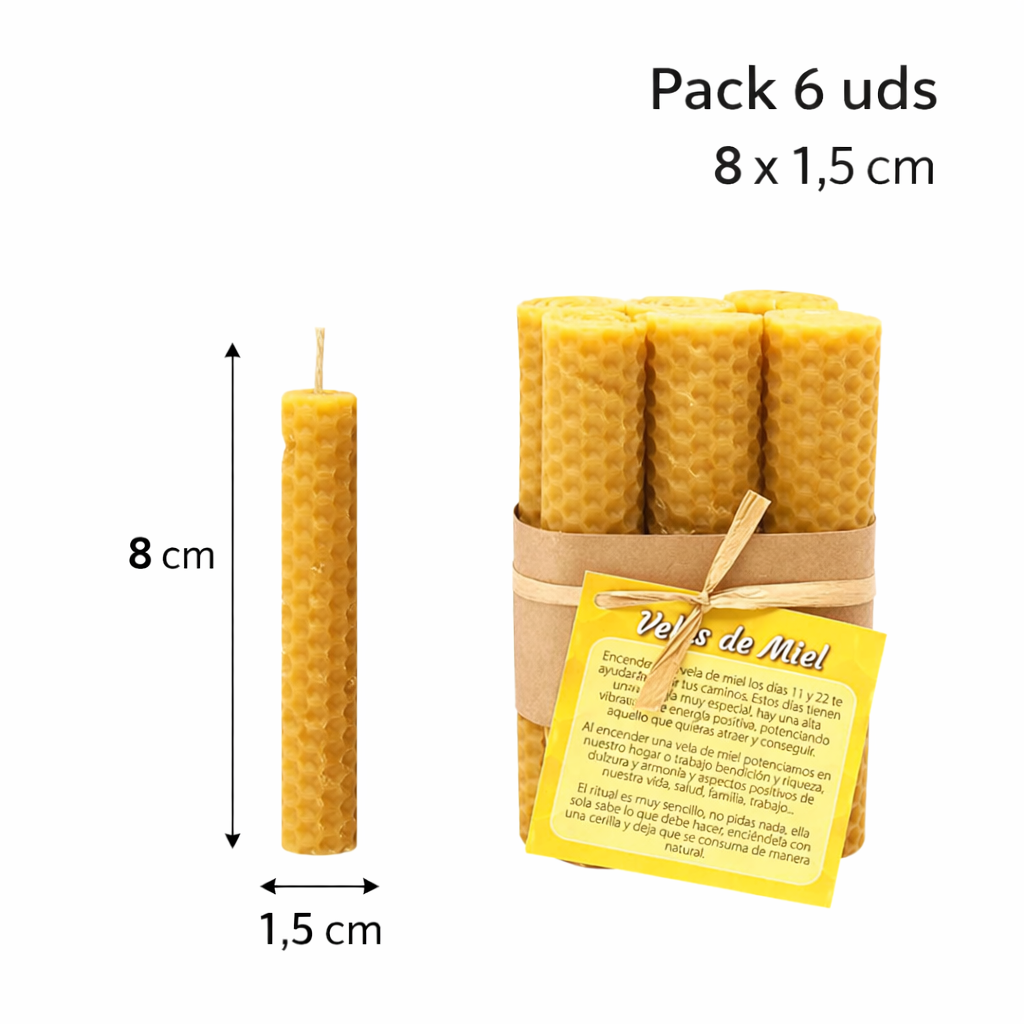 Vela de Miel Natural 🕯️ | Elige Tamaño | Unidad o Pack de 6 | Aroma Suave y Decoración Hogar VELAS DE MIEL