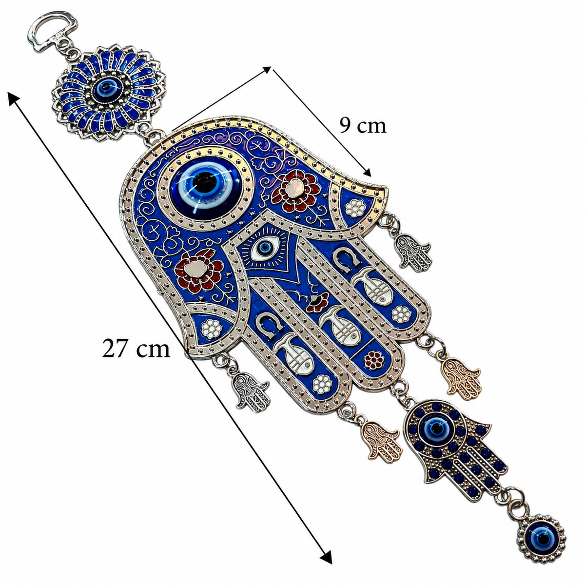 Colgante Mano de Fátima Hamsa con Ojo Turco – Protección y Buena Suerte 27 × 9 cm TODOMINERAL