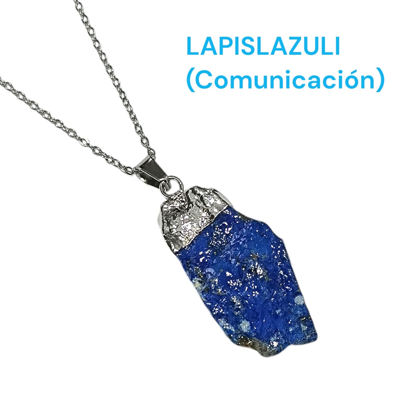 Colgante Mineral Lapislazuli En Bruto engarzado Con Baño Metal Para Comunicacion Cadena Acero ELIGE TAMAÑO CADENA TODOMINERAL